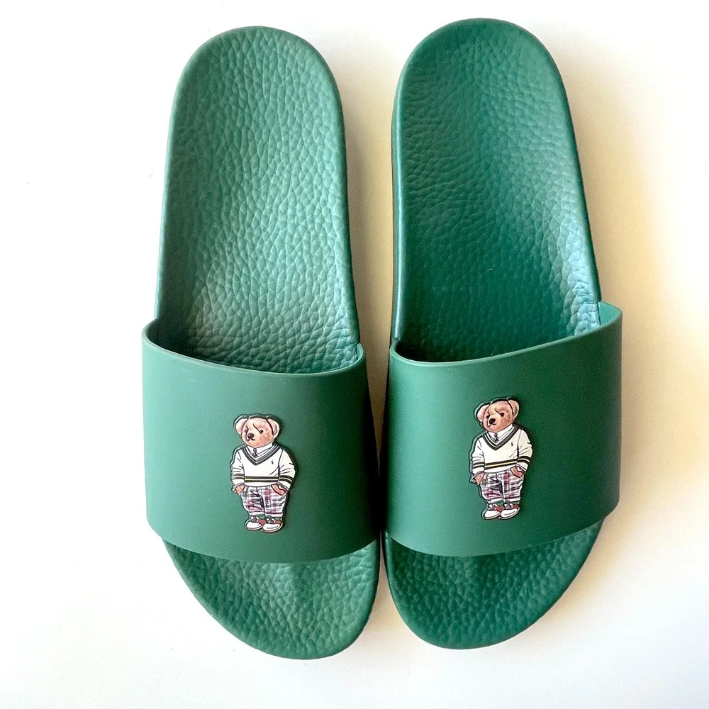 Polo Ralph Lauren Bear Slides‎ Sz 14 Forest Green Preppy Resort Wear Pool